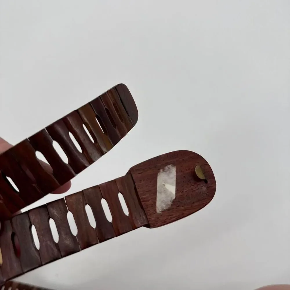 Vintage Wood Inlay Click Belt Diamond Size S-M Boho Western